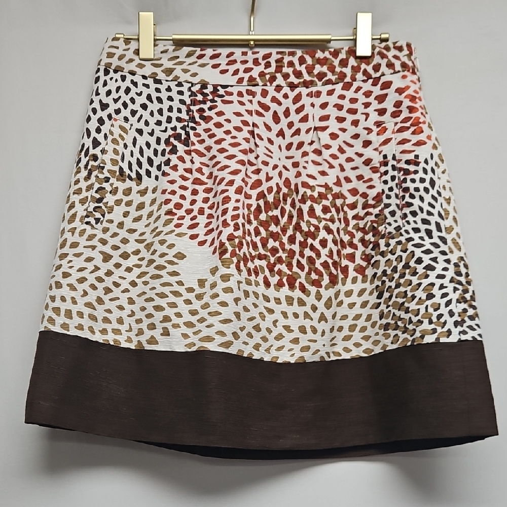 Banana Republic Womens Silk Blend Abstract Print A Line Mini Skirt Brown Cream